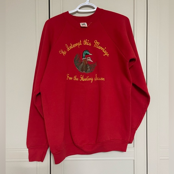 Vintage Sweaters - Vintage 1980’s Single Stitch Fruit of The Loom Embroidered Hunting Crewneck